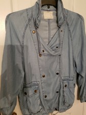 Life In Progress Chambray Hooded Button Up Dolman Sleeve Women's Jacket Size S