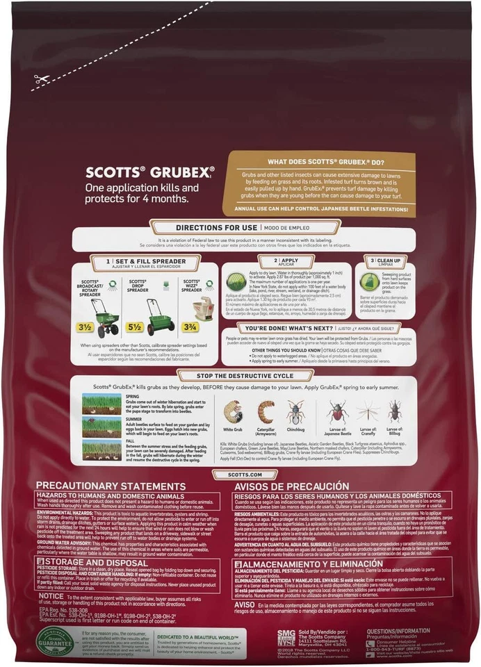 Scotts GrubEX 1 Temporada Larga Césped Mino Asesino, 99605, 14,35 Lbs, Cobertura 5M Foto 2 de 4