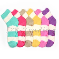 6-12 Warm Non-Skid Cozy Fuzzy Super Soft Winter Striped Slipper Bed Socks 9-11 