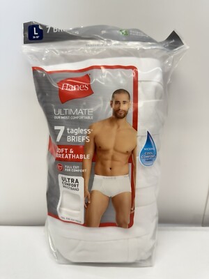 Hanes 7 Pack Underwear Mens L 36-38 Tagless Briefs White Cool Comfort NEW