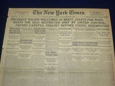 1918 DECEMBER 14 NEW YORK TIMES - PRESIDENT WILSON WELCOMED AT BREST - NT 9169