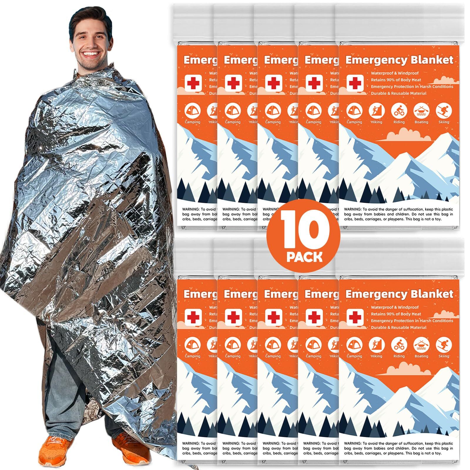 10-Pack Phafaloop Emergency Mylar Thermal Blankets for Survival & Outdoors