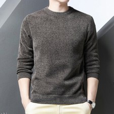 Men Knitted Top Bottoming Shirt Solid Sweater Jumper Round Neck Knitwear Casual