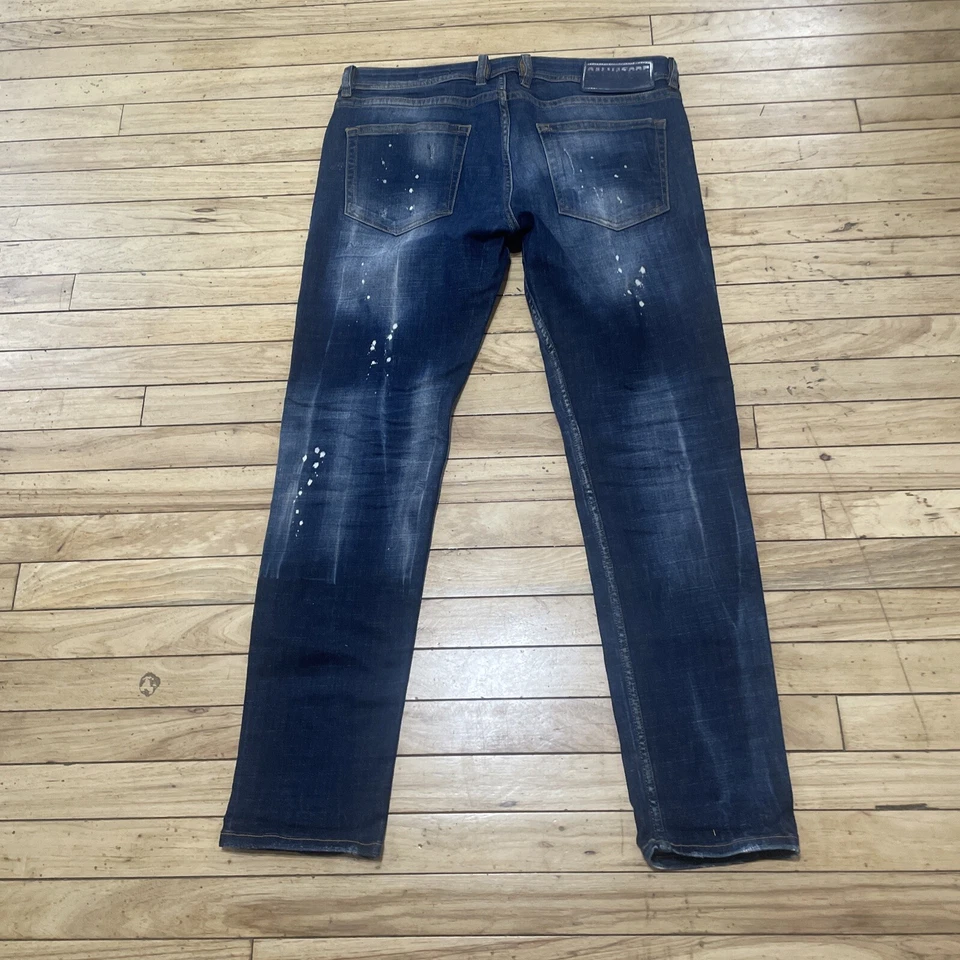 Pantalones de mezclilla Salvatore Galliano Y2k desgastados para hombre 36x30 azul calce ajustado Rock Denim Foto 2 de 4