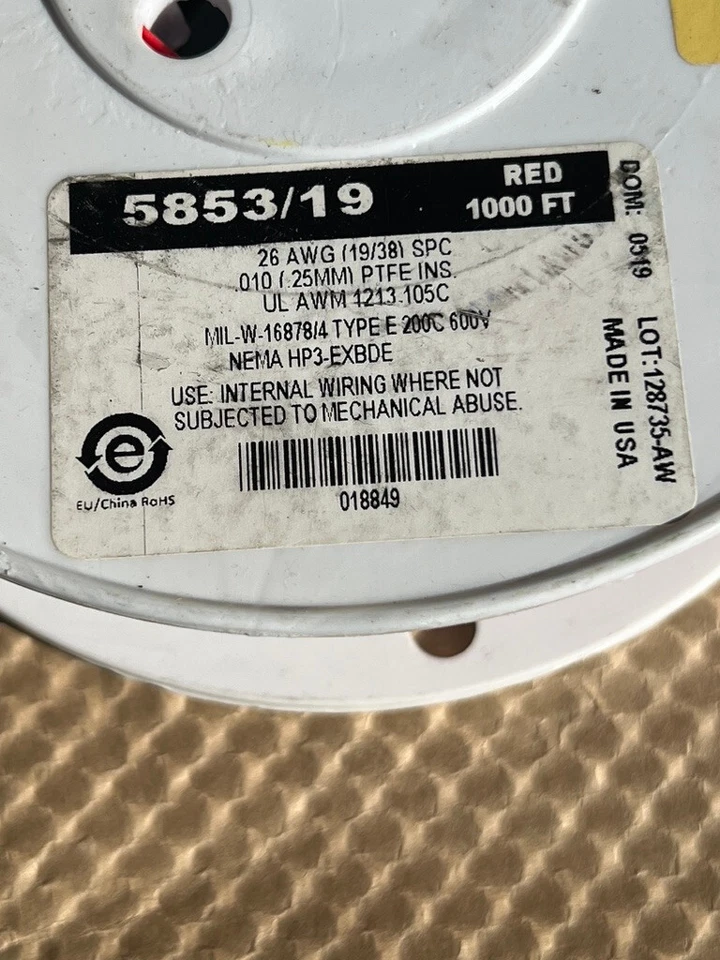 Alpha Wire 5853 / 19 RD001 CUERDA DE CONEXIÓN 26AWG ROJO 1000' Rollo 600V * NUEVO Foto 2 de 4