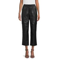 Time Tru Women's Faux Leather Ankle Straight Leg Cargo Pants 27" Inseam LARGE