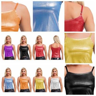 Damen Top Club Weste Shirts Tank Bluse V-Ausschnitt Performance Shiny Bustier