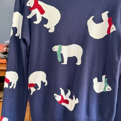 ModCloth Festive Polar Bear in Scarves Graphic Blue Sweater Size XL Pullover - Picture 2 of 7