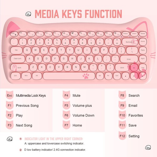 Ajazz A3060 84-Key Cute Cute cat ears Wireless Keyboard&Mouse Set for Mac Laptop - Picture 12 of 31