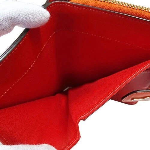 Christian Louboutin Cartera para Mujer Hombre Cartera Doble Plegable Cuero Naranja Tachonado Foto 4 de 4