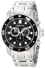 Invicta Pro Diver SCUBA Mens 48mm Silver Black Dial Chronograph Steel Watch 0069