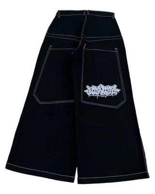 Mens Baggy Jeans S-XXL Black Y2K Wide Leg Skater Streetwear Denim