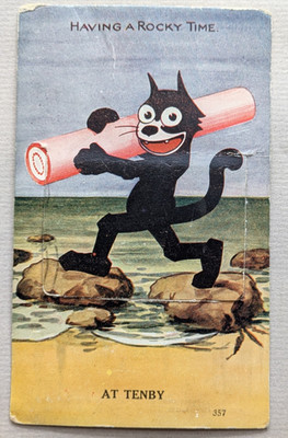 1938 - Felix the Cat - Novelty Fold Out Postcard, Tenby Wales UK Souvenir Views
