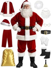 Santa Claus Costume for Men Santa Suit Adults 11pcs Mens Deluxe Professional Chr