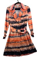 Halston Women's Dress Belted Orange Black XS Lava Blossom Style HHWS2270021