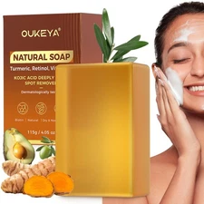 OUKEYA Turmeric Soap Bar For Dark Spot Remover with Retinol,Vitamin C,Kojic Acid