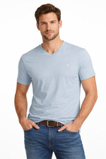 Polo Ralph Lauren Men's T-Shirt New M Blue Short Sleeve V-Neck Pony Logo Solid