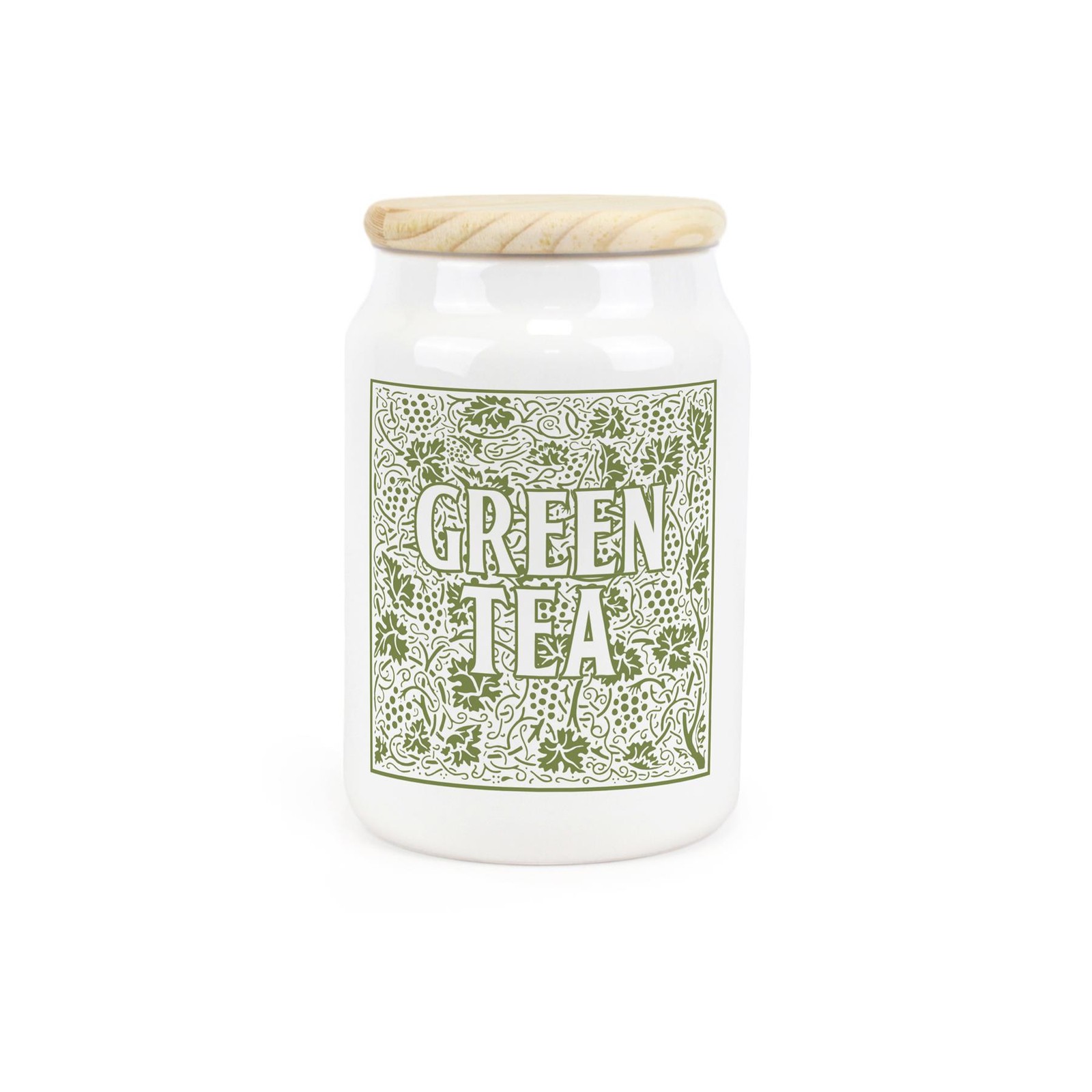 Green Oak Leaves & Berries Green Tea Canister - Ceramic Kitchen Storage Gift
