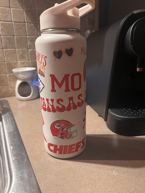 Kansas City Chiefs Football Water Bottle, White & Red Team Colors