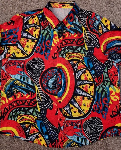 Men's European/American Cross-border Ethnic Style Printed Long Sleeve 4XL Shirt - Picture 4 of 22