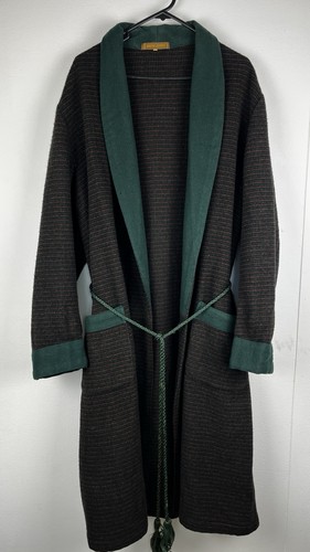 Vintage Pure Wool Dressing Gown Robe Size 42 Large  David Jones Belted Green