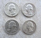 Lot 4 Washington Silver Quarters  $1.00 Face Value 90% Silver