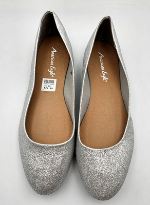 American Eagle Womens Shoes Size 12 Color Silver Sparkle Flats