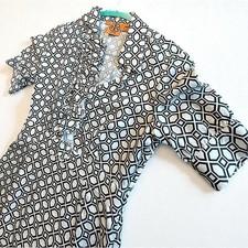Women’s Tory Burch 100% Silk Ruffle Dress Size 4 Geo Hex Print Black White