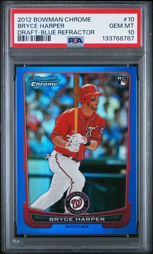 2012 BOWMAN CHROME DRAFT BLUE REFRACTOR #10 BRYCE HARPER RC PSA 10 #/250