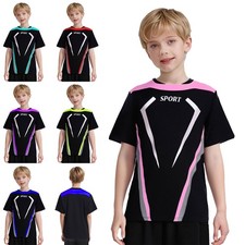 Kids Boys T-shirt Moisture-Wicking Tee Basketball Top Athletic Round Neck
