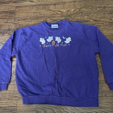 Vintage 90s Halloween Ghouls Night Out Ghost Sweatshirt Womens Large Purple