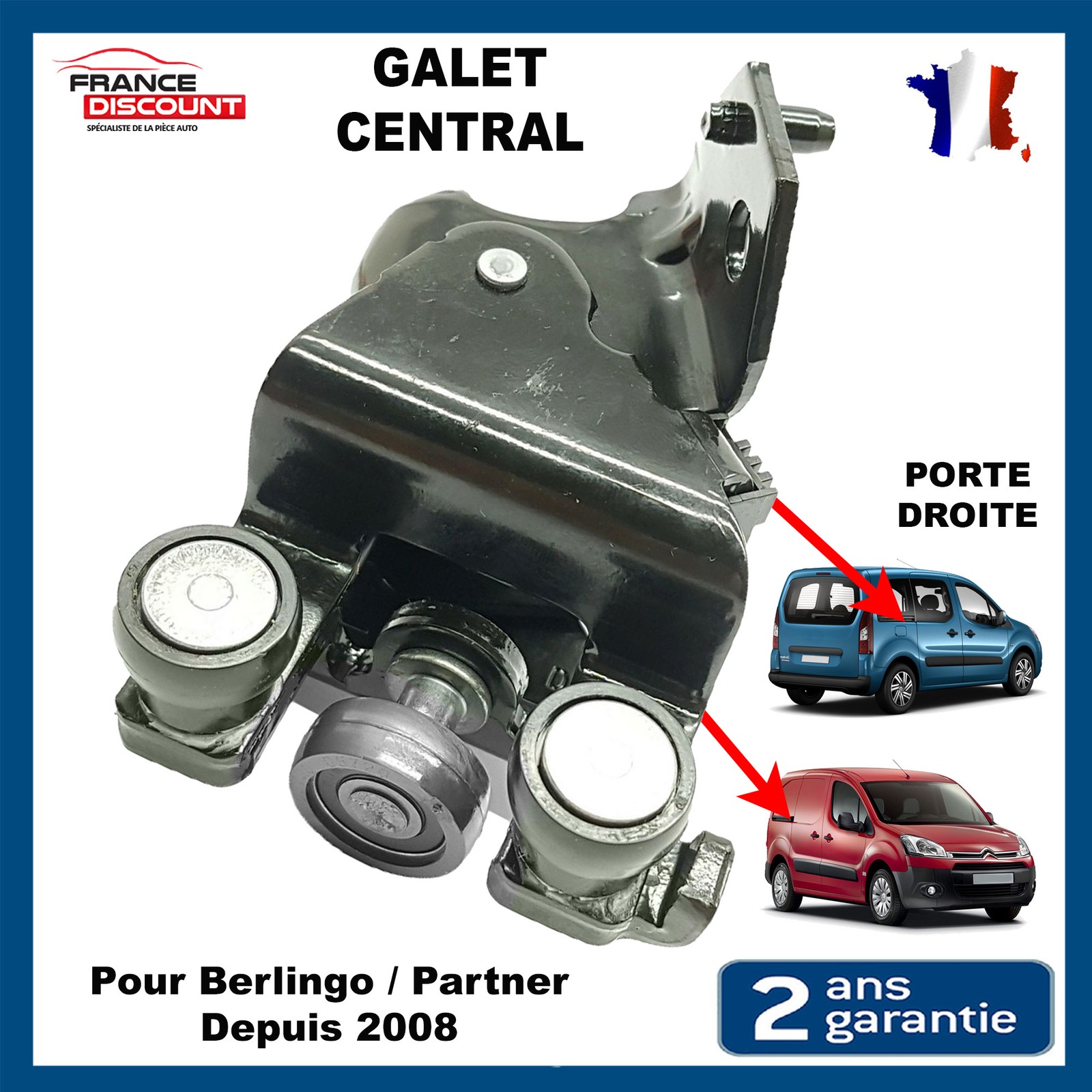 Galet central de porte latérale droite anti-blocage pour Partner Berlingo 9033Z1