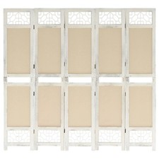 vidaXL Divisorio a 5 Pannelli Crema 175x165 cm in Tessuto