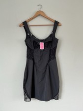 PrettyLittleThing Grey Black Lace Corset Detail Mini Dress UK 10 BNWT