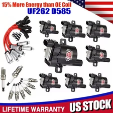 Set of 8 Round Ignition Coil Pack UF262 with Spark Plug and Wire For Chevy GMC