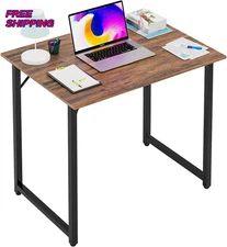 PayLessHere 32 Inch Computer Desk Brown Office Desk with Metal Frame Adjustable 