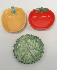 Fitz and Floyd FF Ceramic Set of 3 Dishes Pea Pod Plate Tomato Bell Pepper