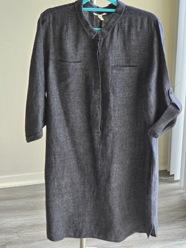 Eileen Fisher Women's Dark Gray 100% Organic Linen Sheath Dress. Sz L