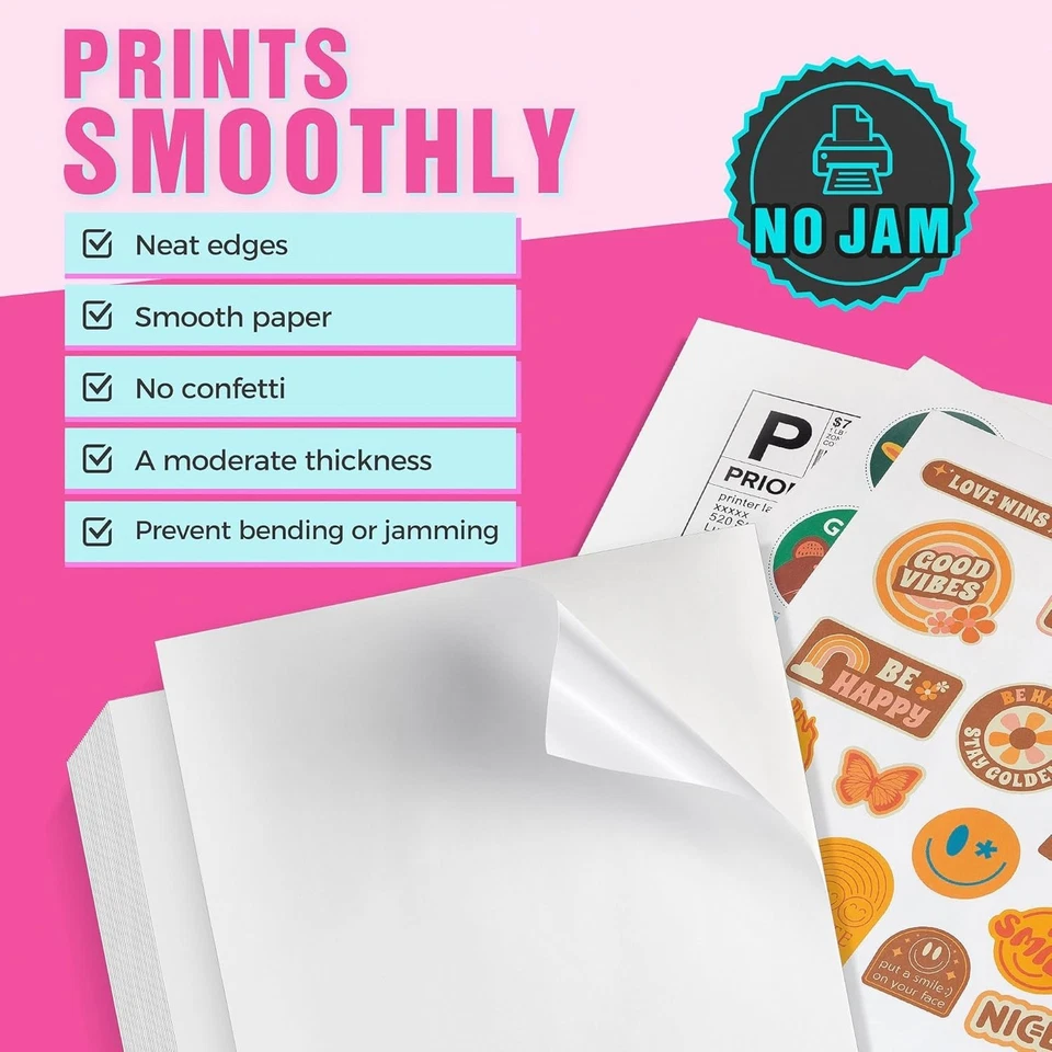 8.5x11" Printable Sticker Paper Glossy For Inkjet Laser Waterproof self-adhesive - Image 3 of 4