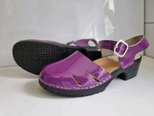 VARDVASKAN SVEZIA VINTAGE UK 7 41 DONNA VIOLA VERNICE ZOCCOLI SANDALI TACCO BASSO