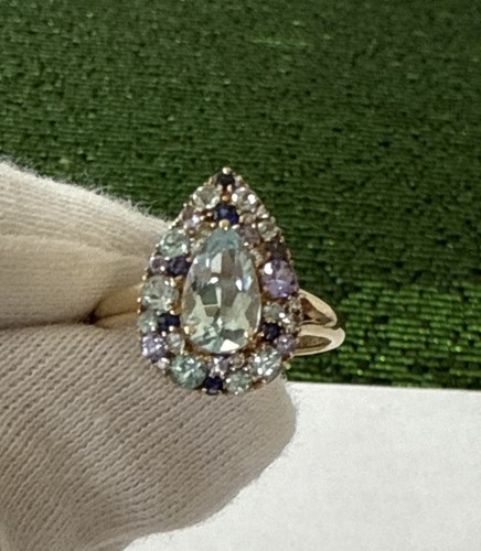 14K SOLID GOLD MULTI COLOR GEMSTONES CLUSTER RING ,SZ:9 Mint - Picture 12 of 14