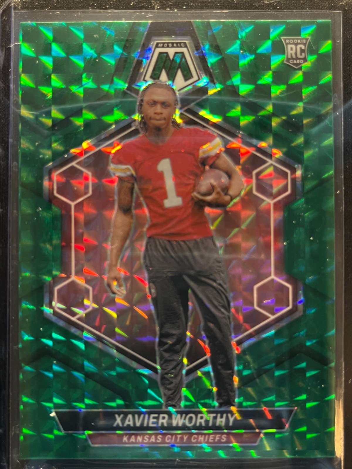 2024 Panini Mosaic - Rookies Xavier Worthy #328 Green Mosaic Prizm (RC)