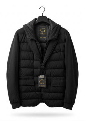 GIMO'S Black Puffer Jacket Cotton Slim Fit Full Zip Down Coat 2XL (EU 56) Fit XL