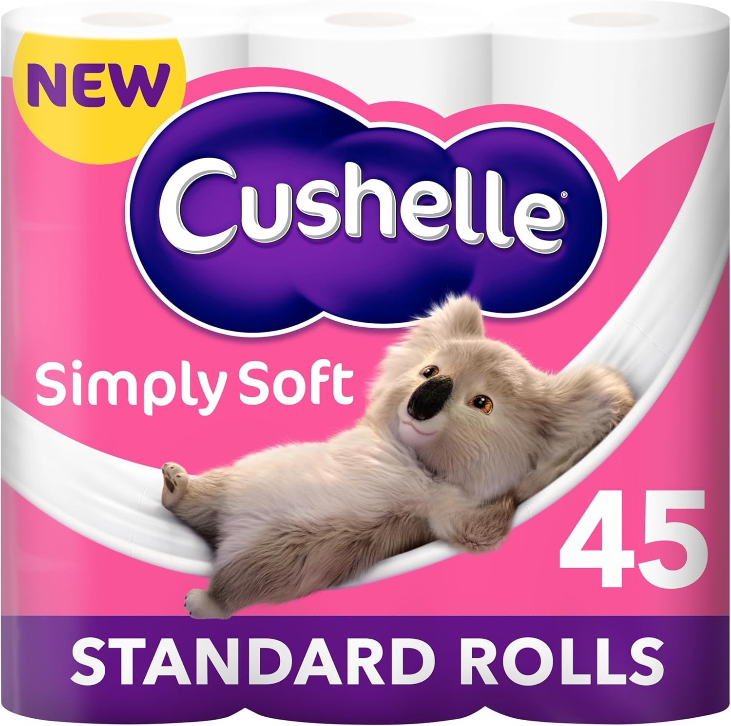 Cushelle Simply Soft Toilet Rolls 45 Pack Bathroom Tissue 2-Ply Gentle Skin Care