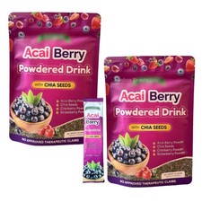 Paquete de 2 bebidas en polvo Ftgum Acai Berry con semillas de chía, fresa y arándano