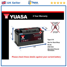 Car Battery YBX3019 Yuasa 019 850A 95Ah 3Yr Warranty 353x175x190 SMF