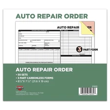 COSCO Auto Repair Order Forms, 3-Part, Carbonless, 50-Pack, White and Canary (07