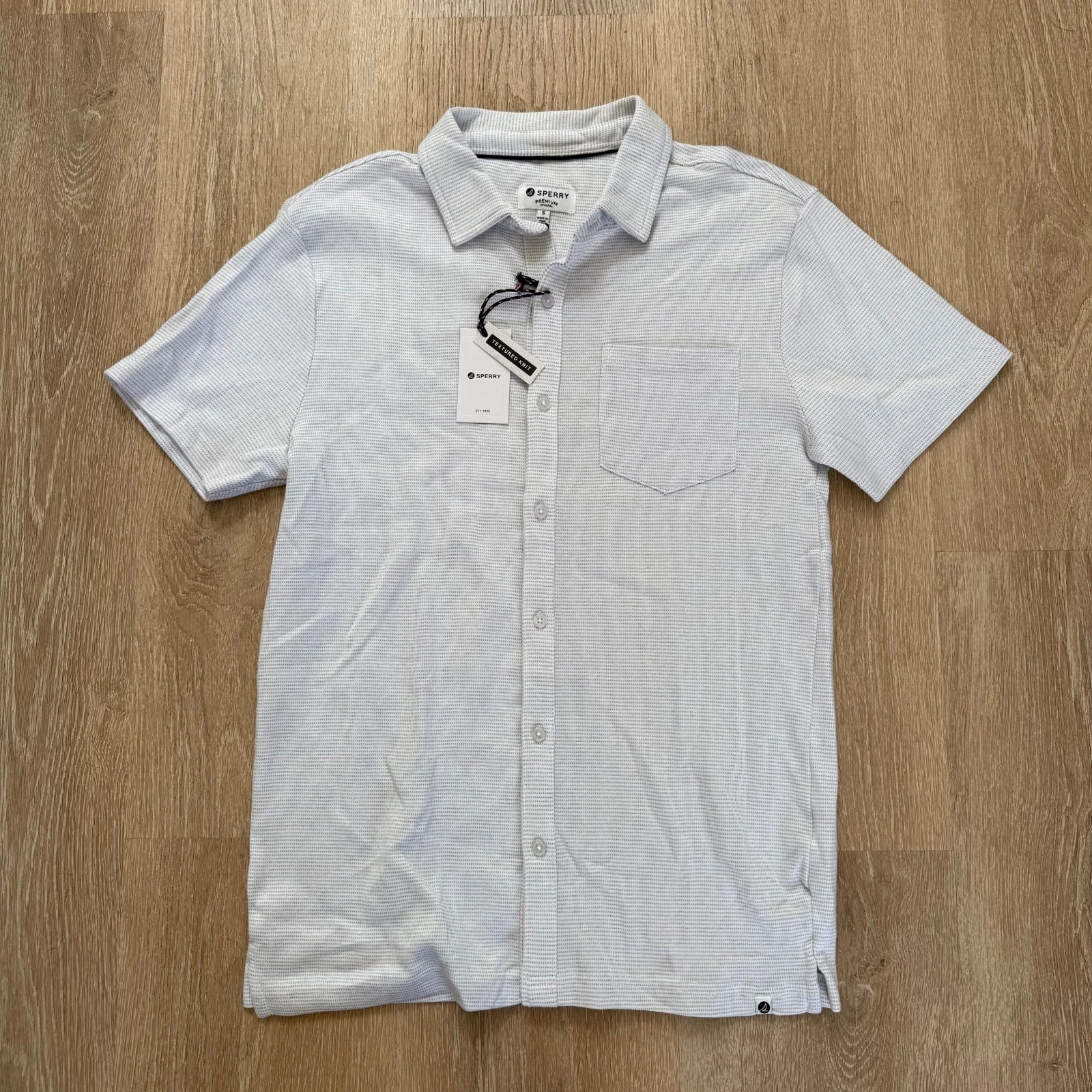 Sperry Top-sider Men White/Grey Striped Button Up Textured Knit “Light Grey”