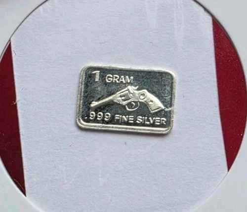 Revolver Hand Gun - 1 Gram .999 Fine Pure SILVER Bullion Mini Bar Coin Ingot