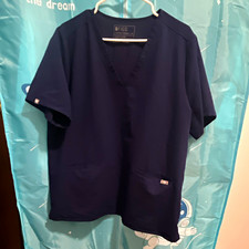 FIGS Technical Collection V-Neck Short Sleeve Navy Polyester Scrub Top XXL